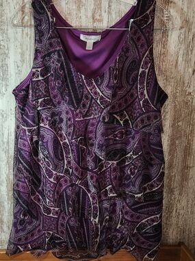 Dress Barn Purple Paisley Ruffle Front Tank